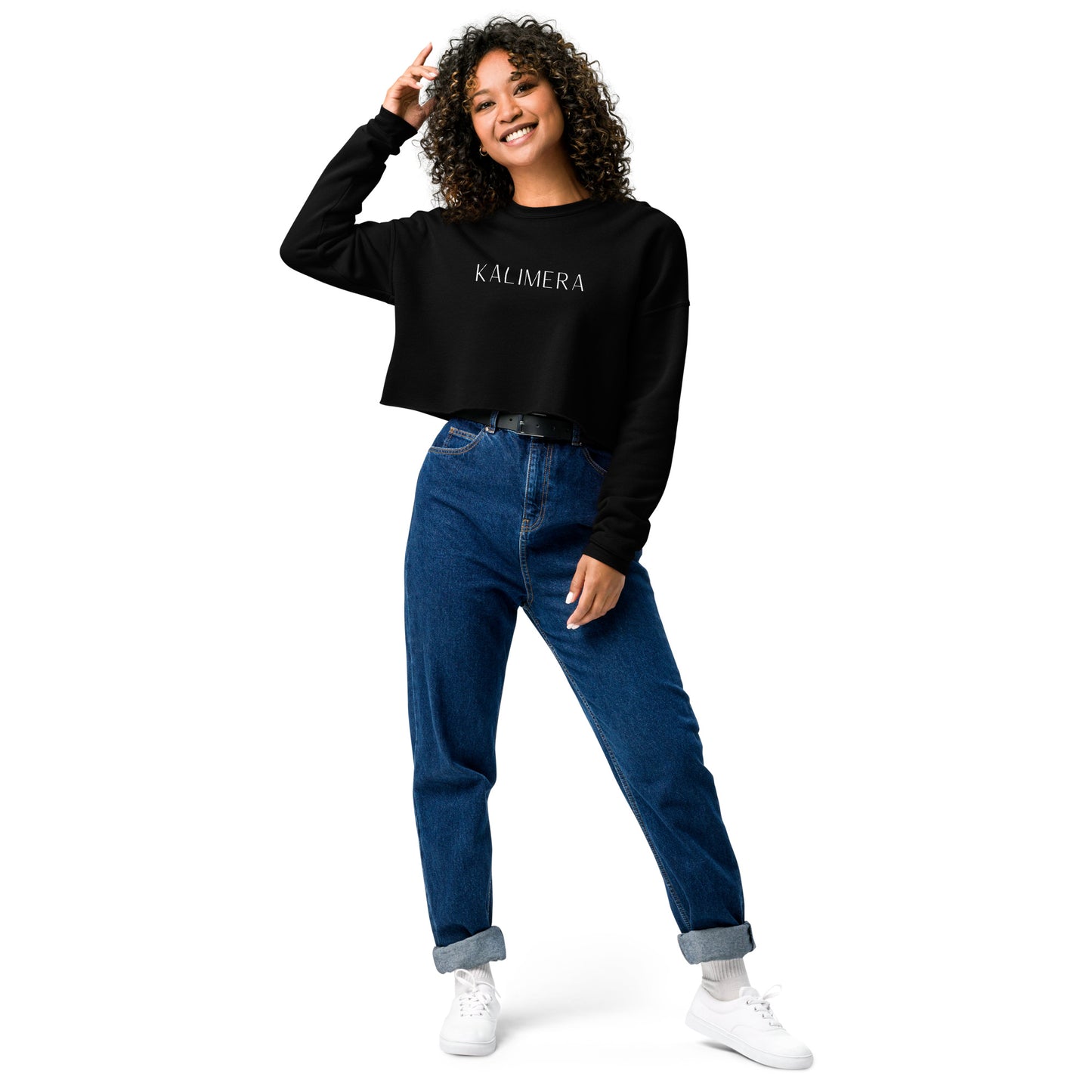 Ladies Black Crop Sweatshirt with print